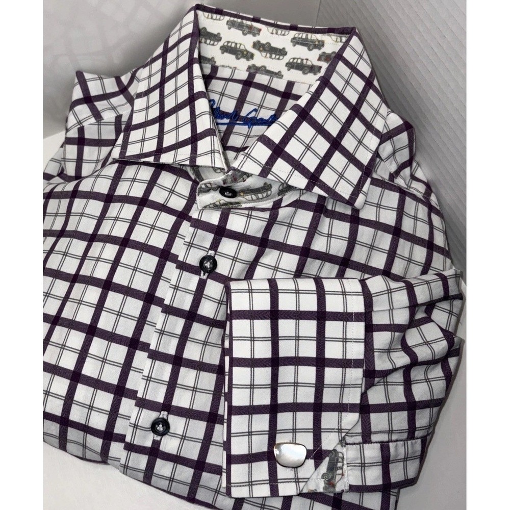 Robert Graham French Flip Cuff Men's Medium Long Sleeve Button Down Purple Plaid